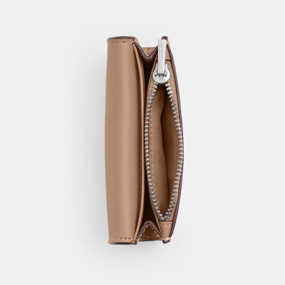 Coach Flap Card Case In Signature Canvas Silver/Sand/Taupe