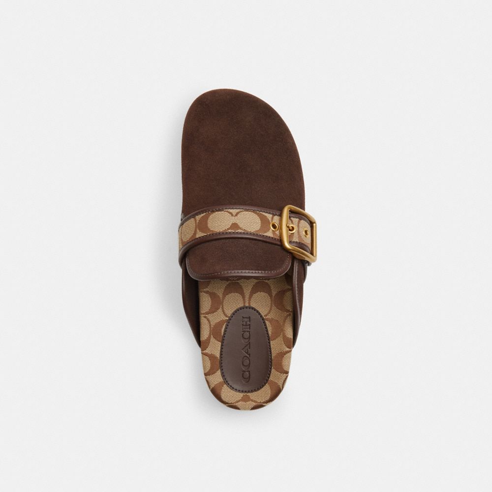 Women's Coach Archival Buckle Clog With Signature Jacquard Chocolate Brown