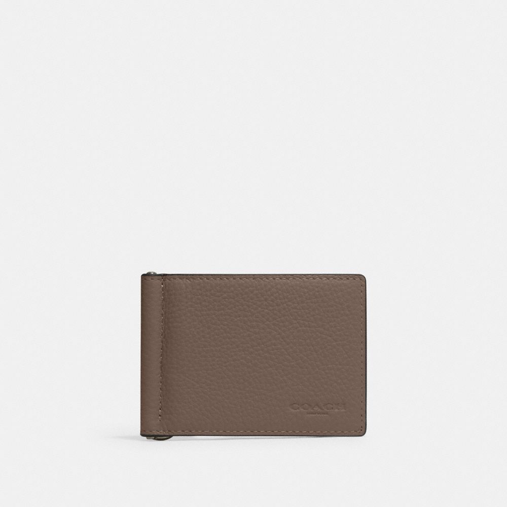 Coach Slim Money Clip Billfold Wallet Gunmetal Dark Stone