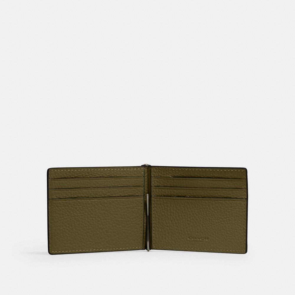 Coach Slim Money Clip Billfold Wallet Gunmetal Olive