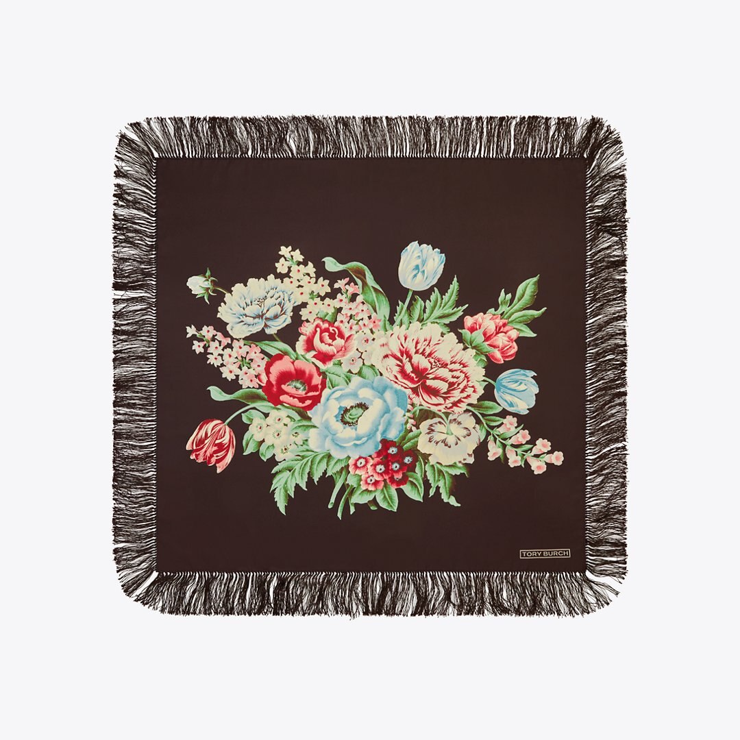 Tory Burch Chair Floral Silk Square Black Chair Floral
