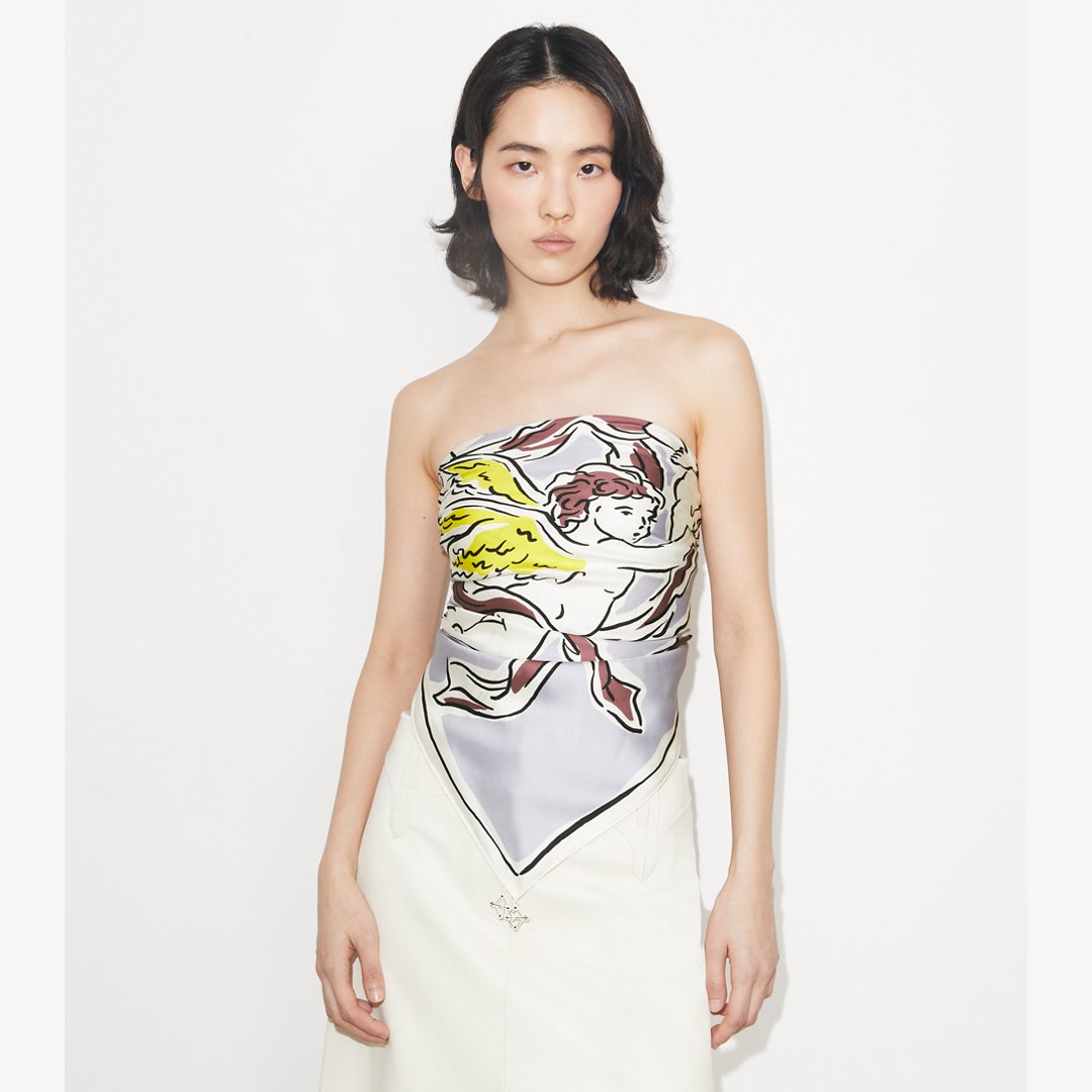 Tory Burch Cherubs Silk Square Scarf Gray Cherubs