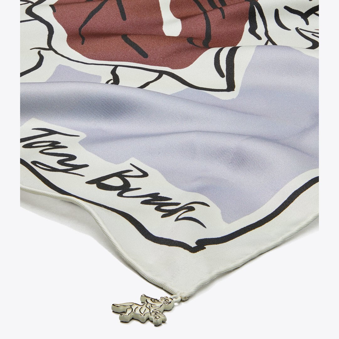 Tory Burch Cherubs Silk Square Scarf Gray Cherubs