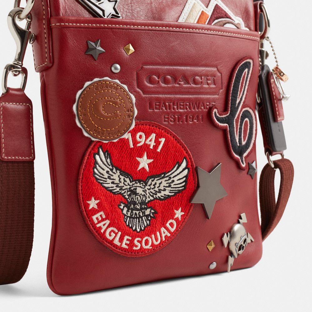 Coach Custom Embossed Swing Pack Silver/Red