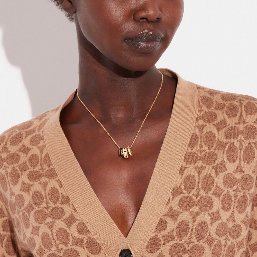Coach Signature Enamel Rondell Necklace Gold White