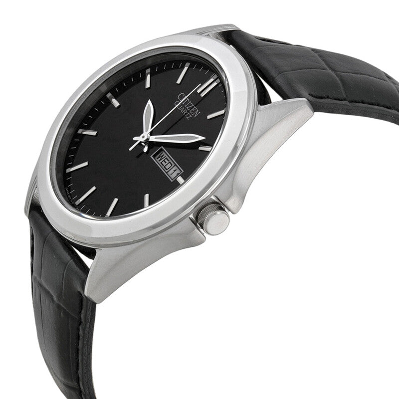 Citizen Black Dial Black Leather Mens Watch