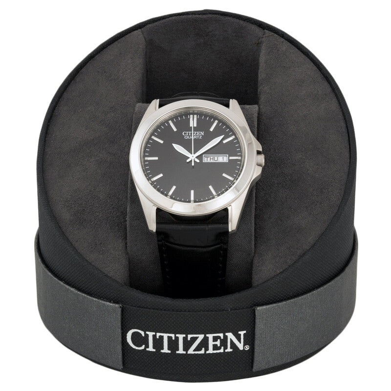 Citizen Black Dial Black Leather Mens Watch