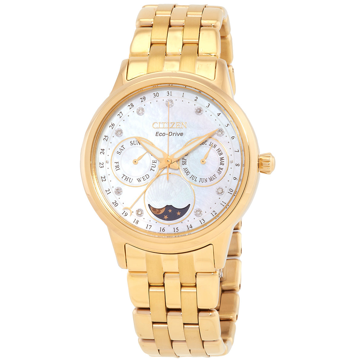 Citizen Calendrier Moon Phase Diamond White Mother Of Pearl Dial Women's Watch