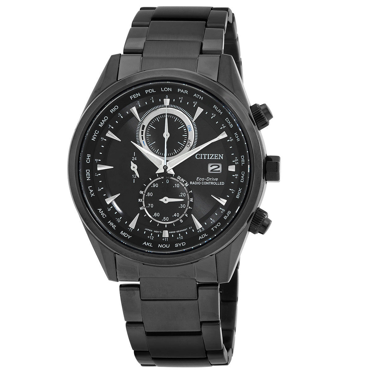 Citizen Perpetual Alarm World Time Chronograph Gmt Black Dial Mens Watch