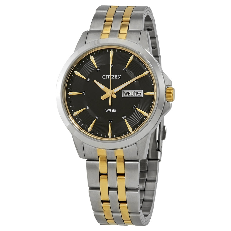 Citizen Quartz Black Dial Two-Tone Mens Watch