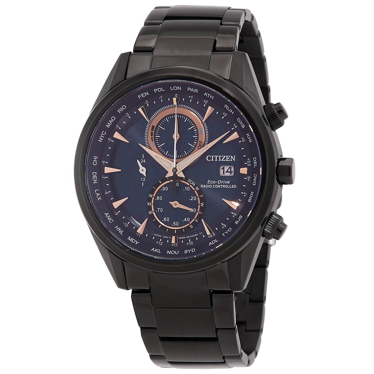 Citizen Radio-Controlled World Time Chronograph Blue Sunray Dial Mens Watch