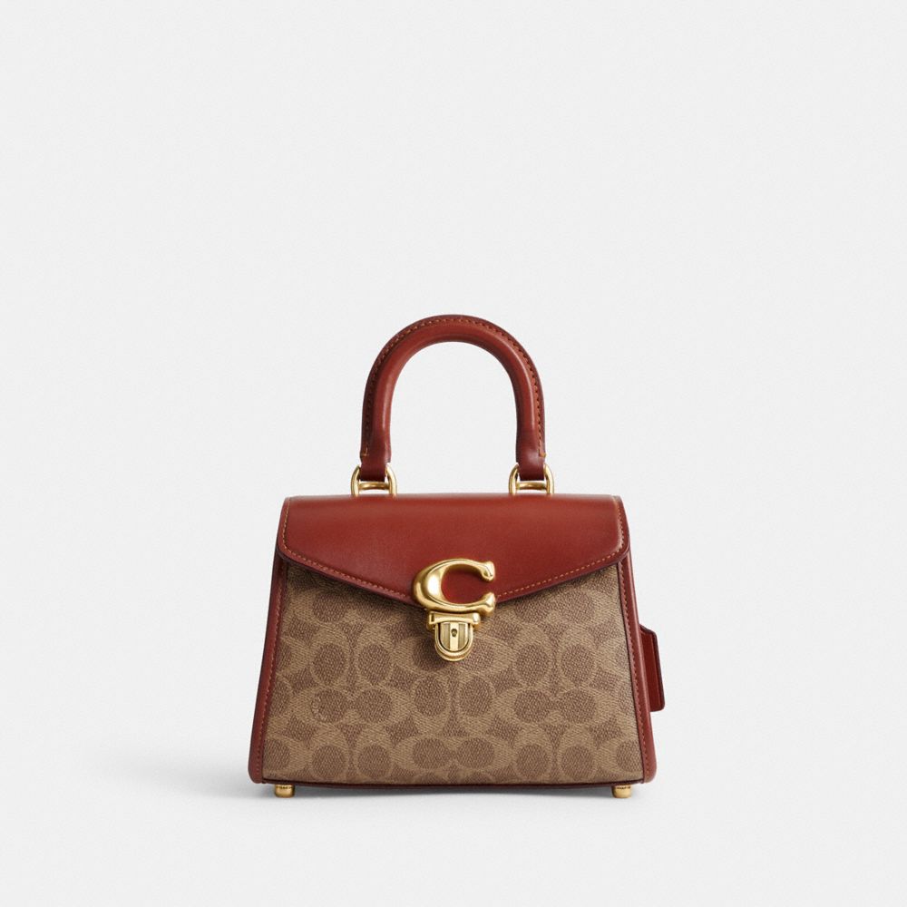 Coach Sammy Top Handle Bag 21 In Signature Canvas Brass Tan Rust