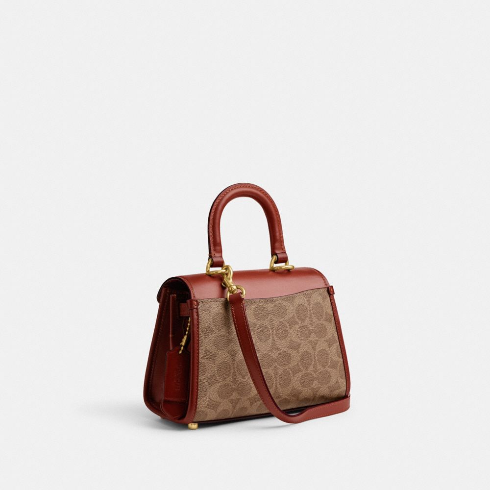 Coach Sammy Top Handle Bag 21 In Signature Canvas Brass Tan Rust