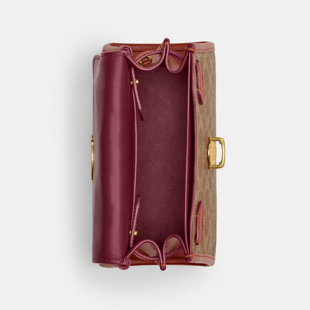 Coach Sammy Top Handle Bag 21 In Signature Canvas Brass Tan Rust