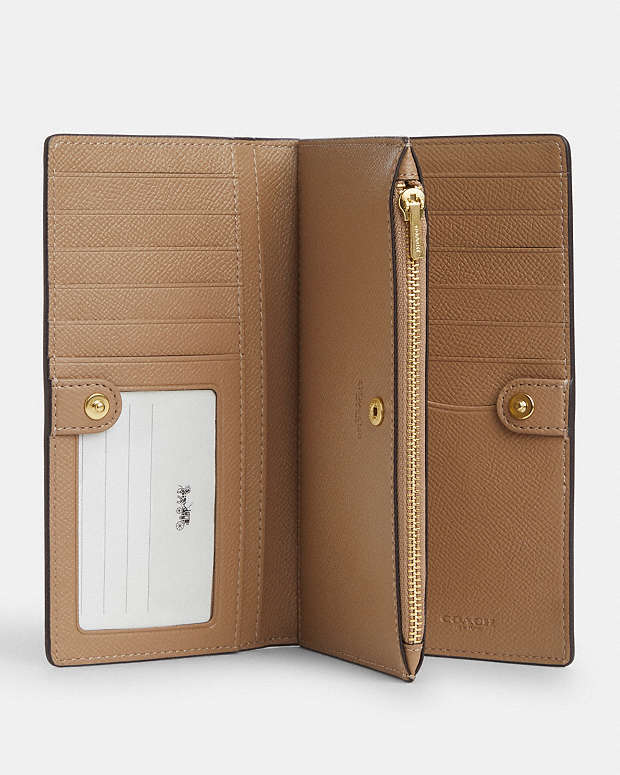 Slim Zip Wallet Crossgrain Leather-Gold-Chalk Crossgrain Leather-Gold-Chalk