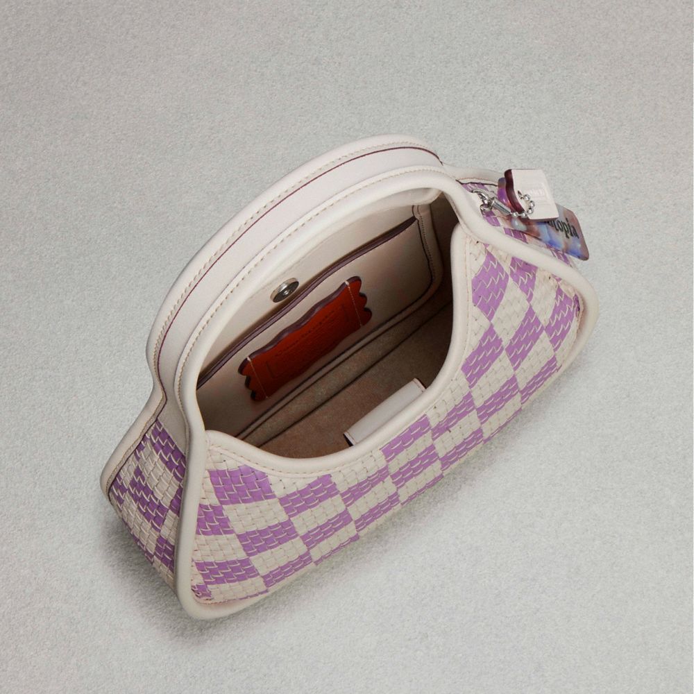 Coach Ergo Bag With Woven Checkerboard In Repurposed Leather Chalk Violet Orchid