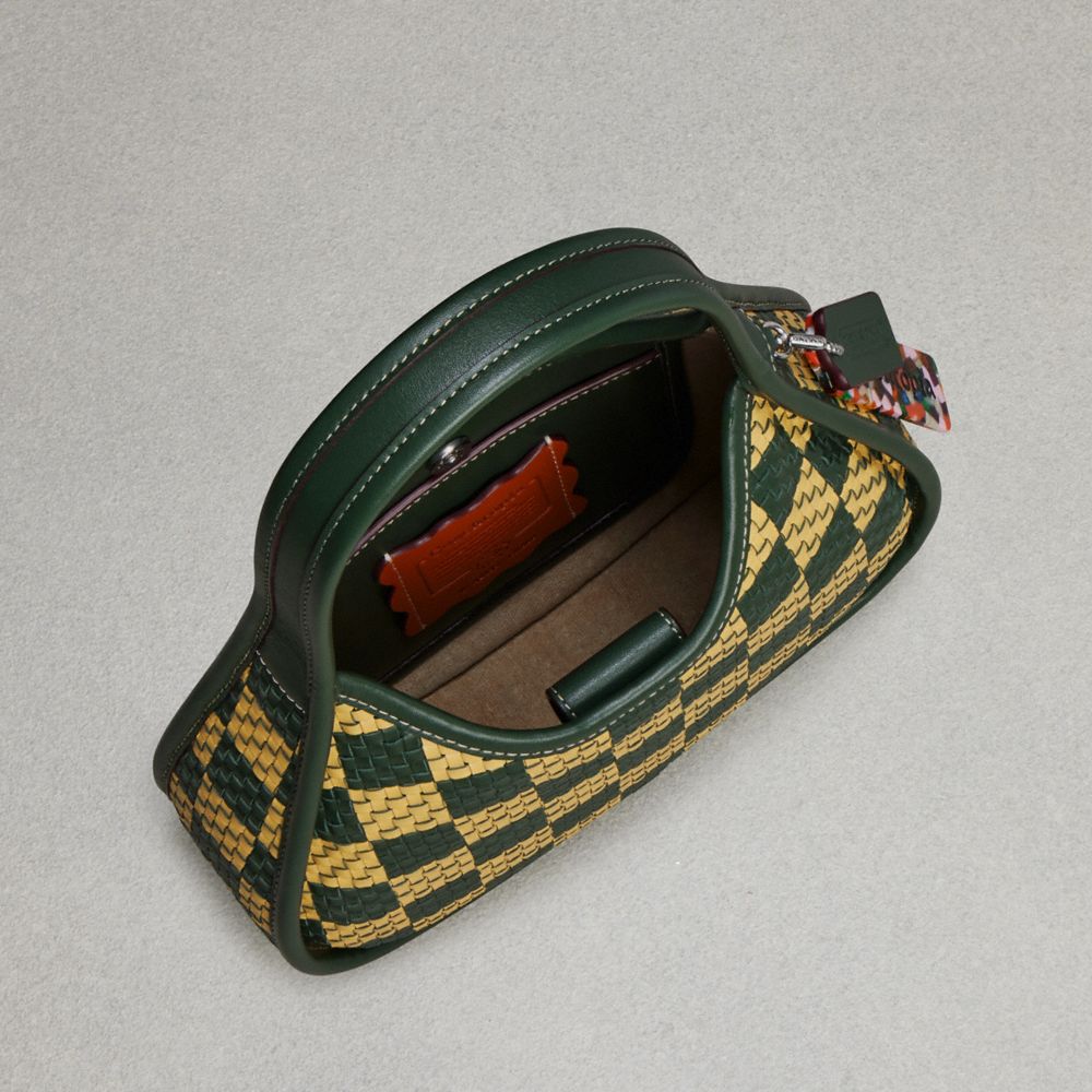 Coach Ergo Bag With Woven Checkerboard In Repurposed Leather Dark Fern Sunflower