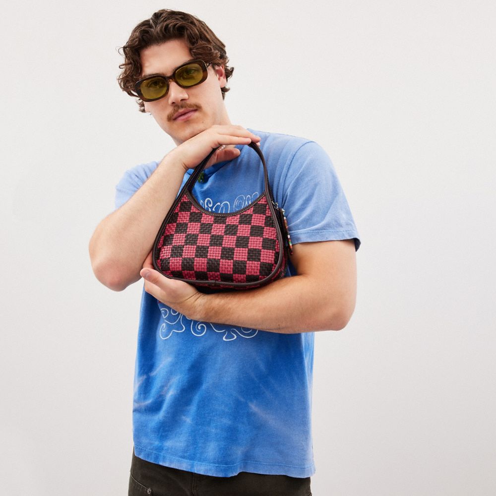 Coach Ergo Bag With Woven Checkerboard In Repurposed Leather Oxblood Strawberry Haze