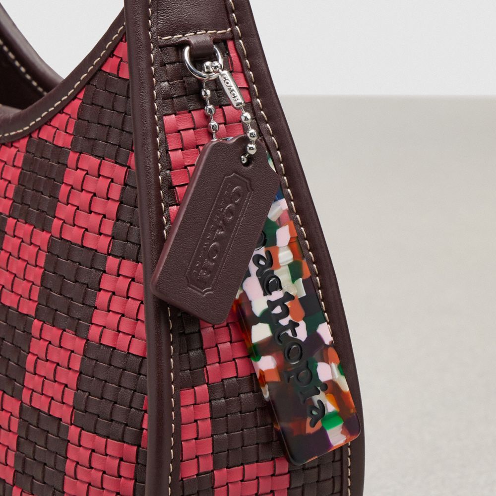 Coach Ergo Bag With Woven Checkerboard In Repurposed Leather Oxblood Strawberry Haze