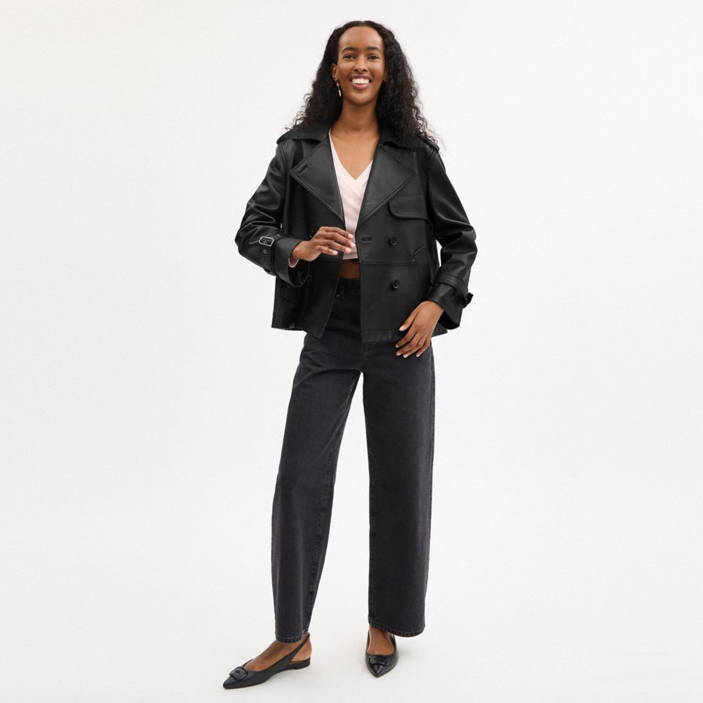 Coach Mini Leather Trench Coat Black