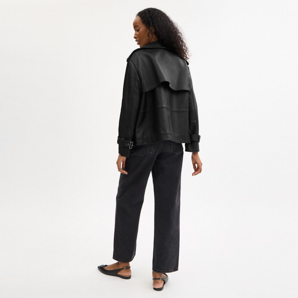 Coach Mini Leather Trench Coat Black