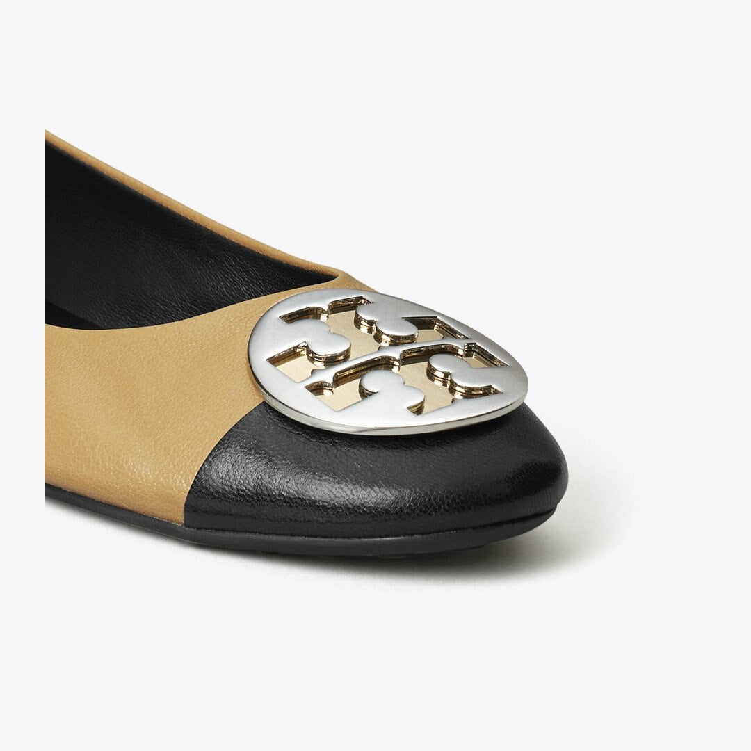 Tory Burch Claire Cap-Toe Ballet GINGER SHORTBREAD / PERFECT BLACK