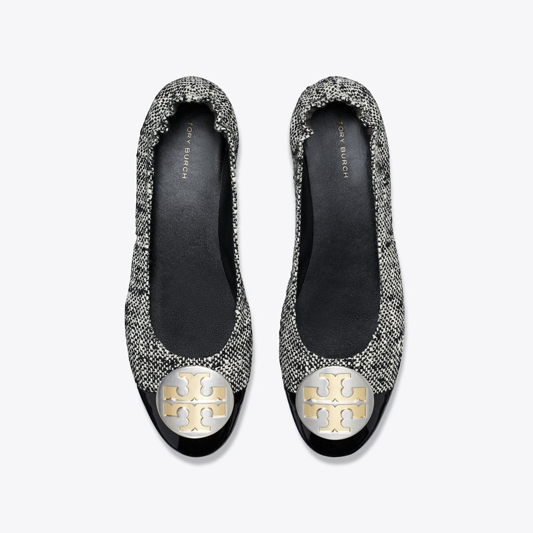 Tory Burch Claire Cap-Toe Ballet PERFECT BLACK / NEW IVORY