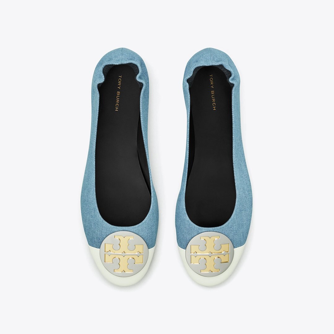 Tory Burch Claire Cap-Toe Ballet JEANS / BLANC