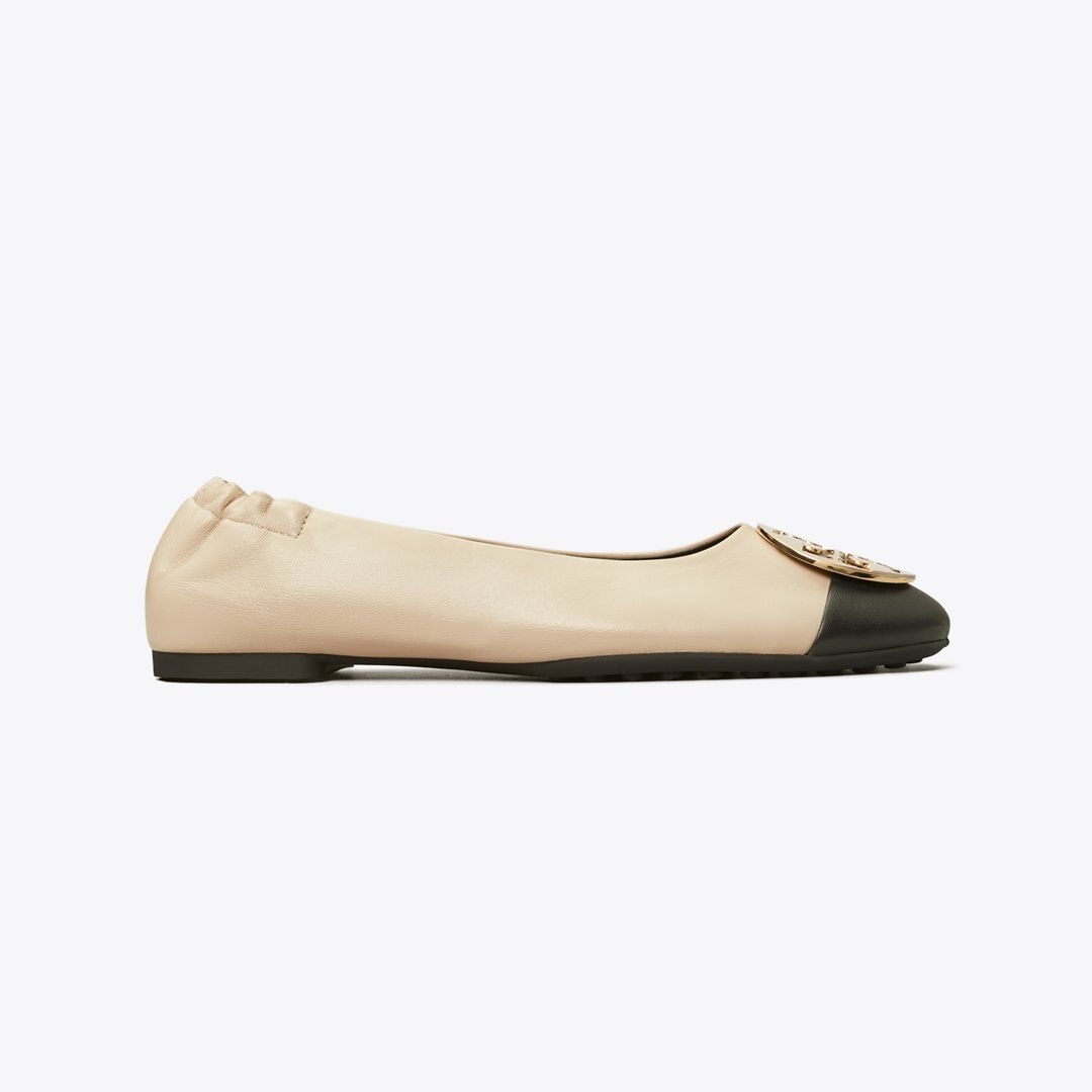 Tory Burch Claire Cap-Toe Ballet BLACK / NEW CREAM