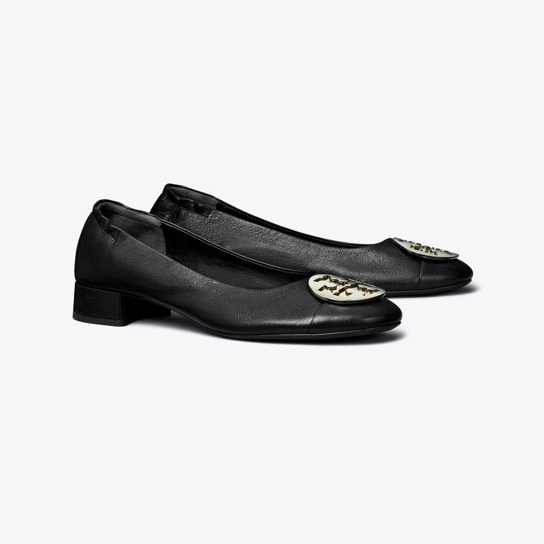 Tory Burch Claire Cap-Toe Heel Ballet PERFECT BLACK / GOLD / SILVER