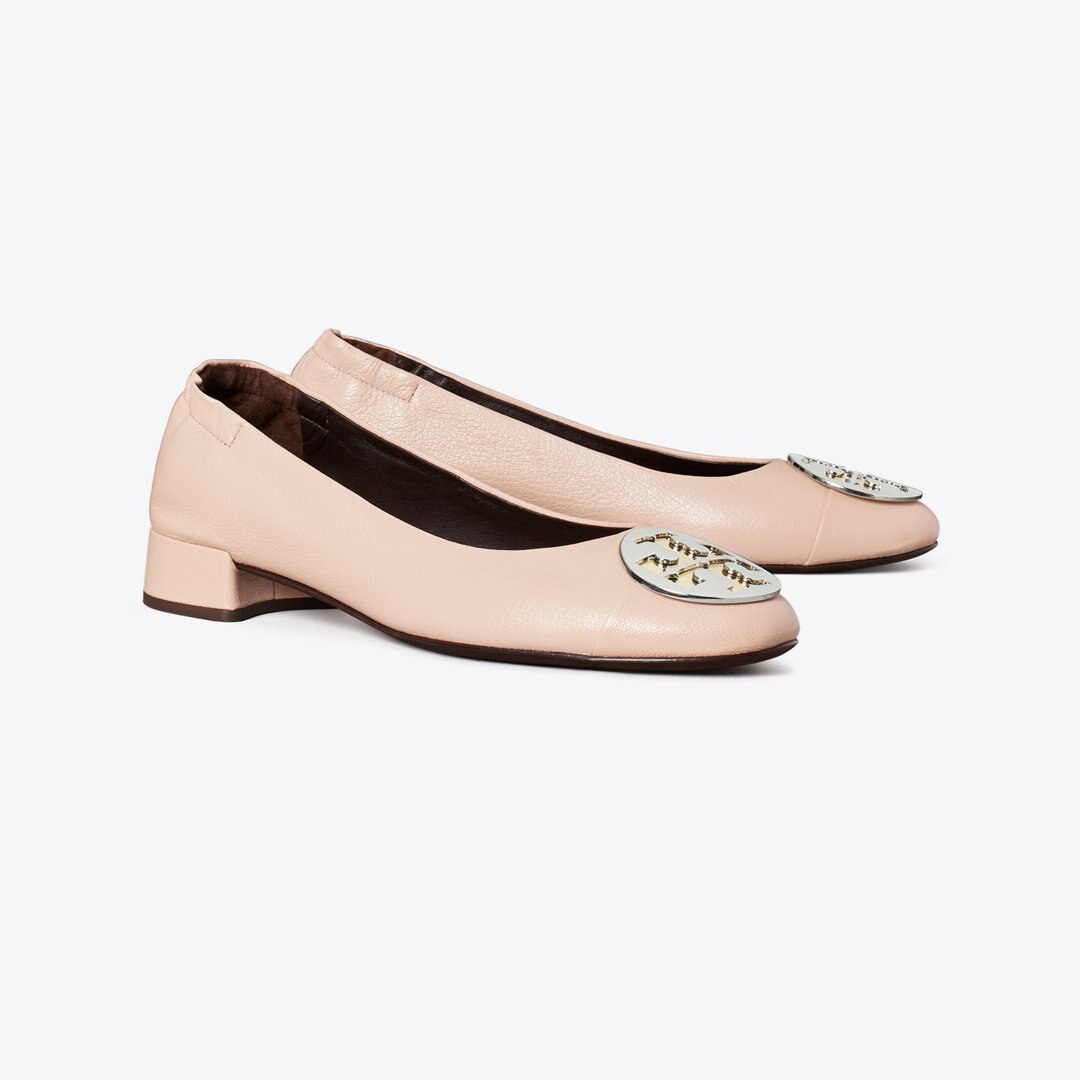 Tory Burch Claire Cap-Toe Heel Ballet SHELL PINK / GOLD / SILVER