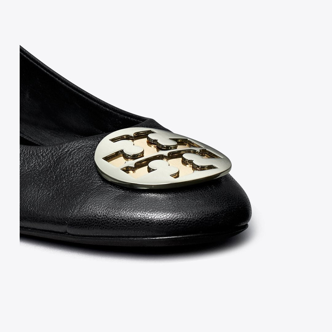 Tory Burch Claire Cap-Toe Heel Ballet PERFECT BLACK / GOLD / SILVER