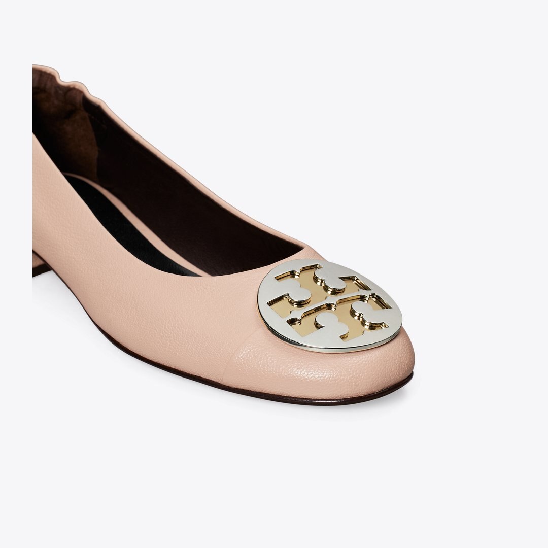 Tory Burch Claire Cap-Toe Heel Ballet SHELL PINK / GOLD / SILVER