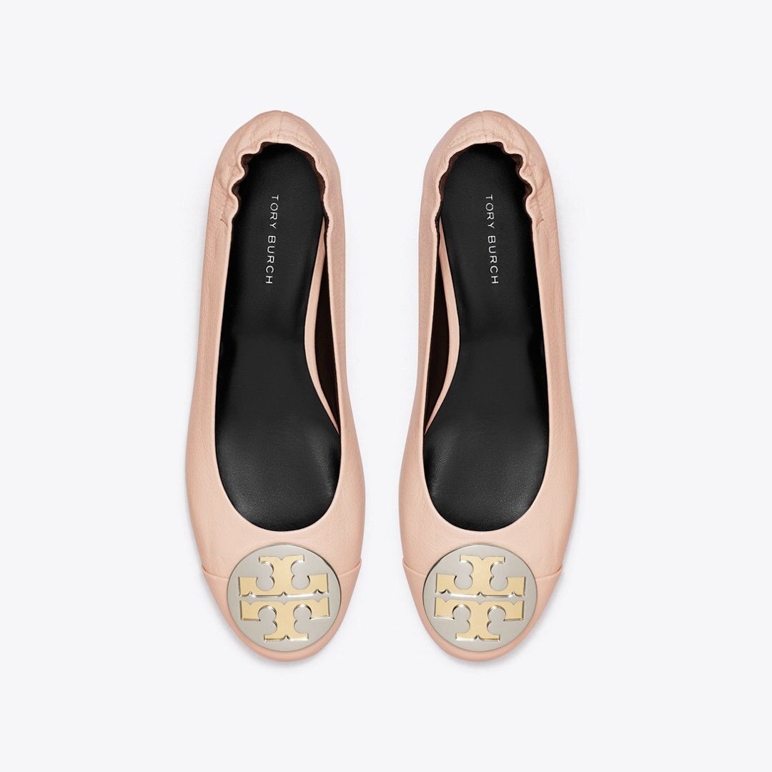 Tory Burch Claire Cap-Toe Heel Ballet SHELL PINK / GOLD / SILVER