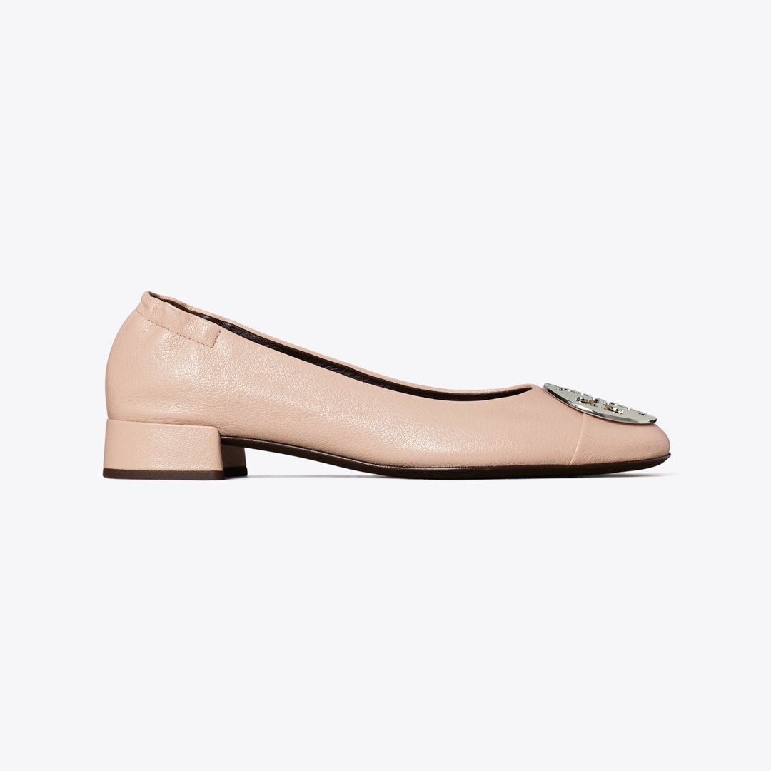 Tory Burch Claire Cap-Toe Heel Ballet SHELL PINK / GOLD / SILVER