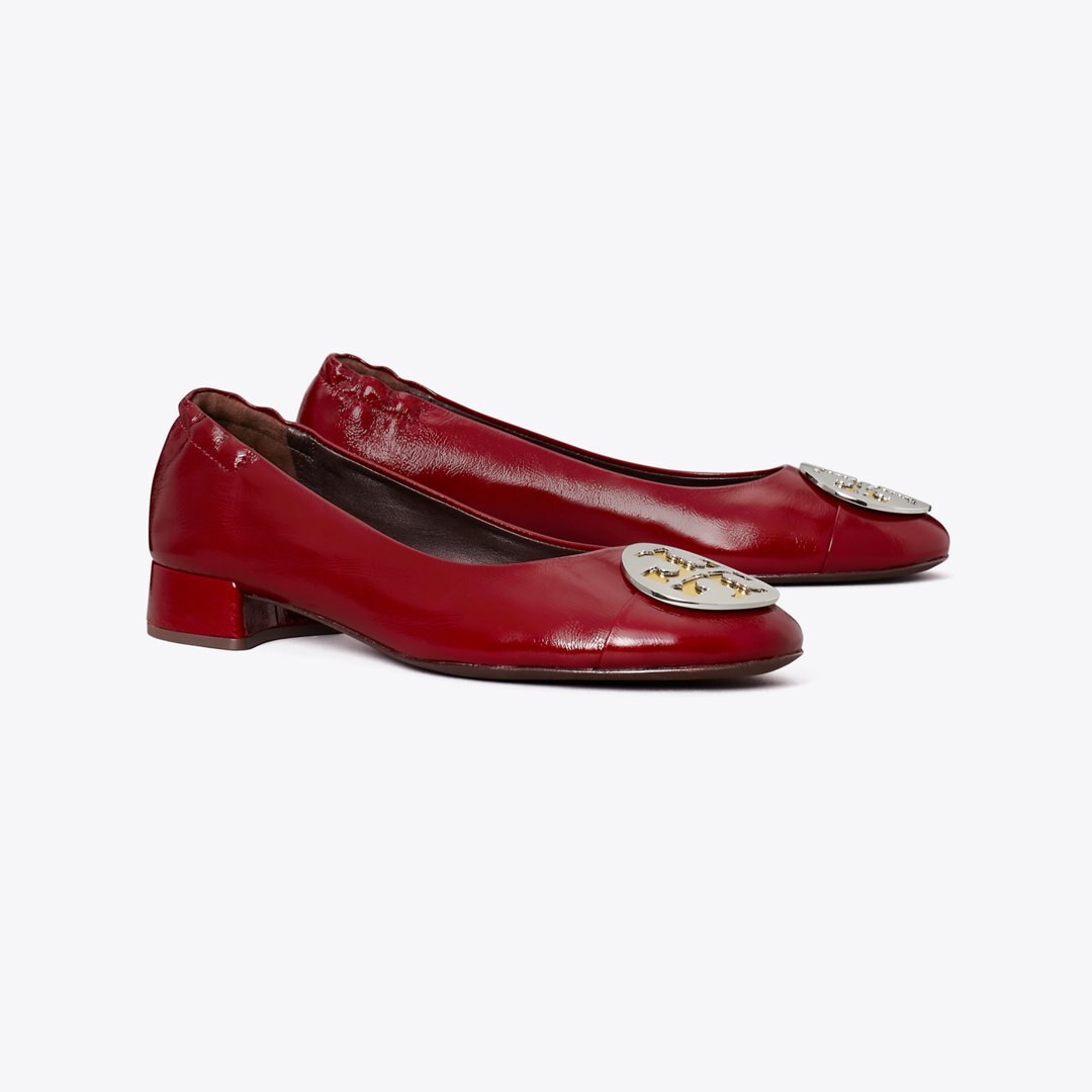 Tory Burch Claire Heel Ballet CRIMSON RED / GOLD / SILVER