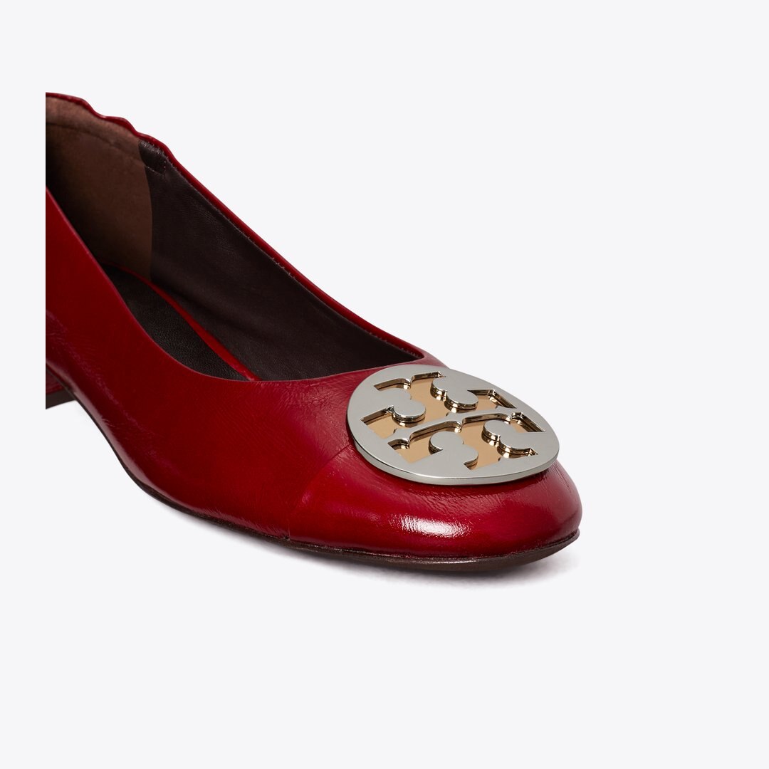 Tory Burch Claire Heel Ballet CRIMSON RED / GOLD / SILVER