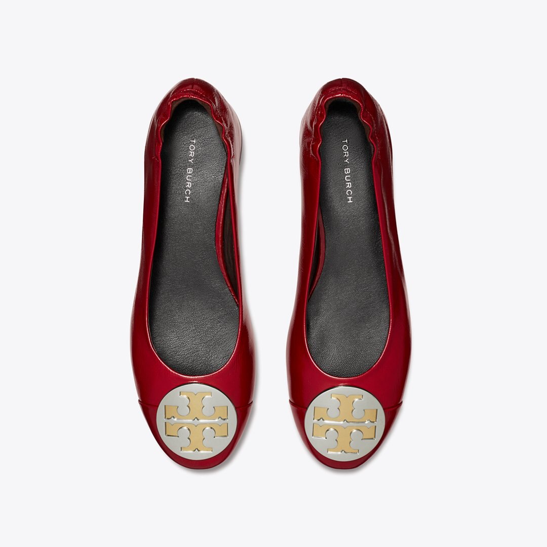 Tory Burch Claire Heel Ballet CRIMSON RED / GOLD / SILVER