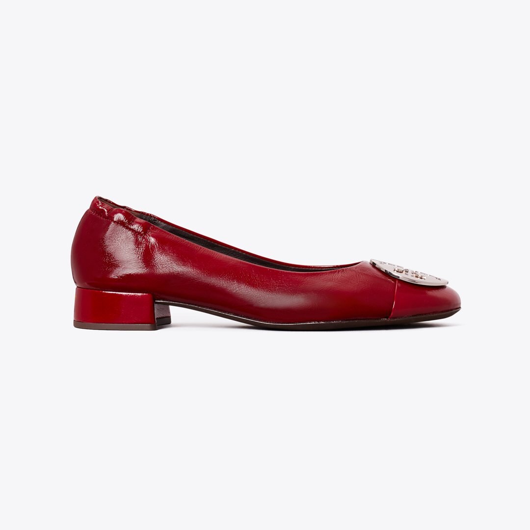 Tory Burch Claire Heel Ballet CRIMSON RED / GOLD / SILVER