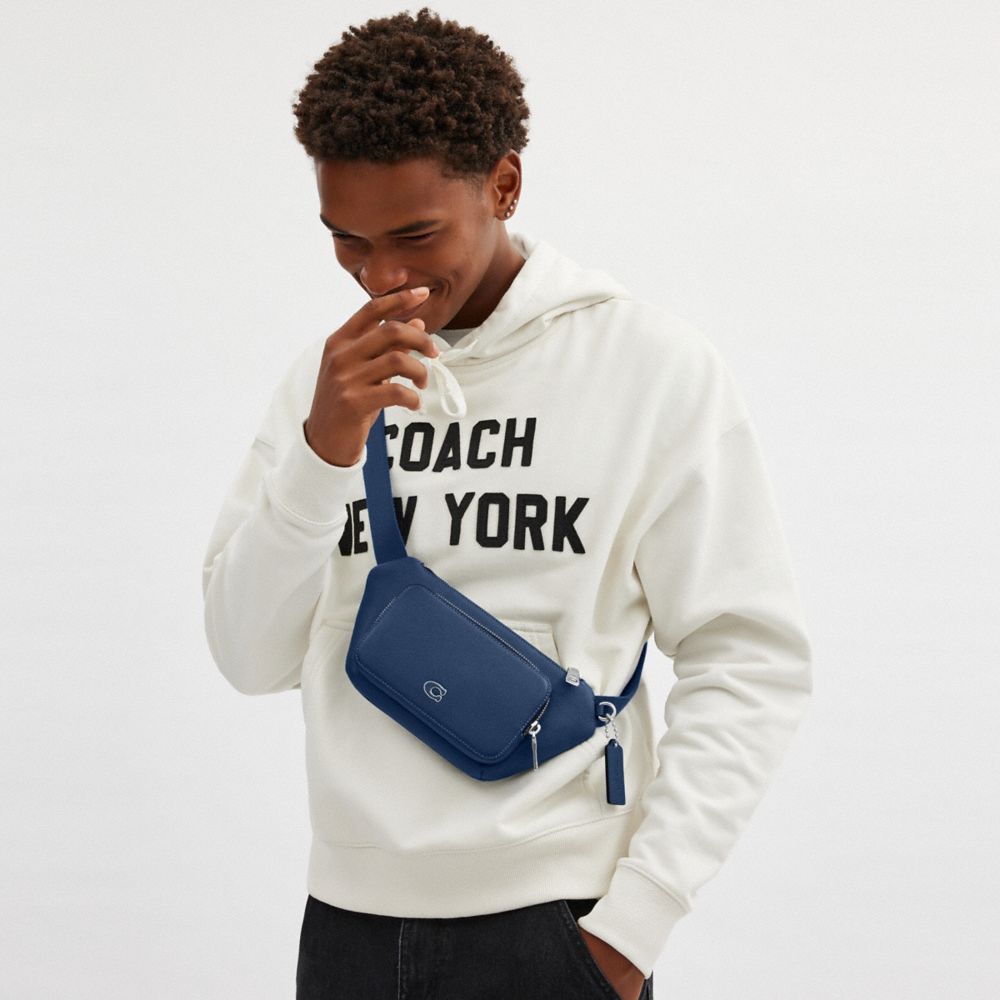 Coach Belt Bag With Signature Canvas Interior Detail Deep Blue