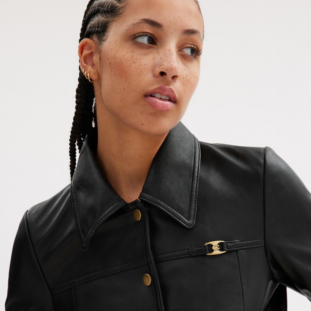 Coach Heritage C Snap Front Shrunken Jacket Black