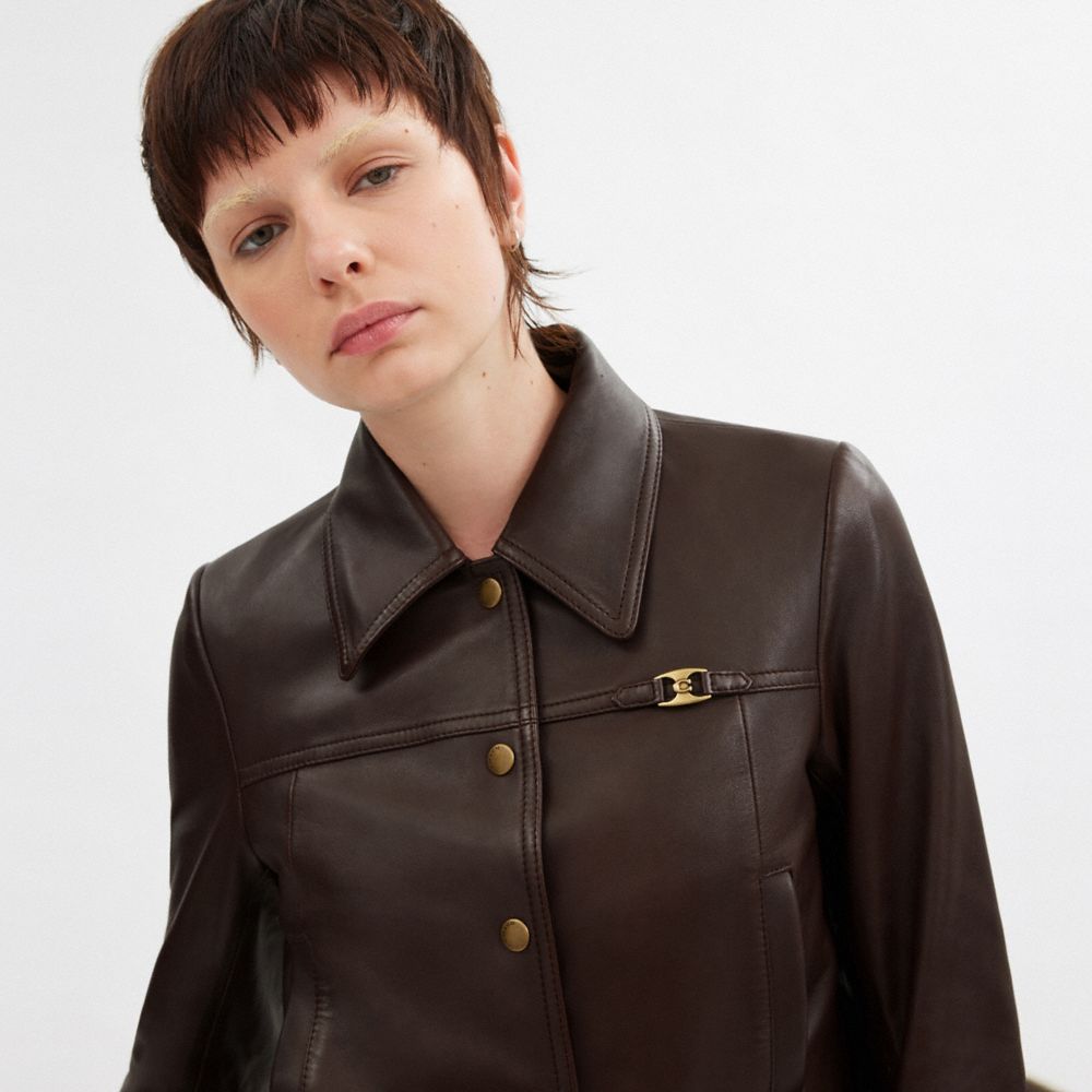 Coach Heritage C Snap Front Shrunken Jacket Brown