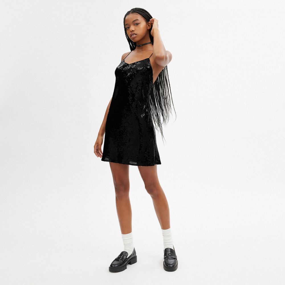 Coach Sequin Short Cami Dress Black