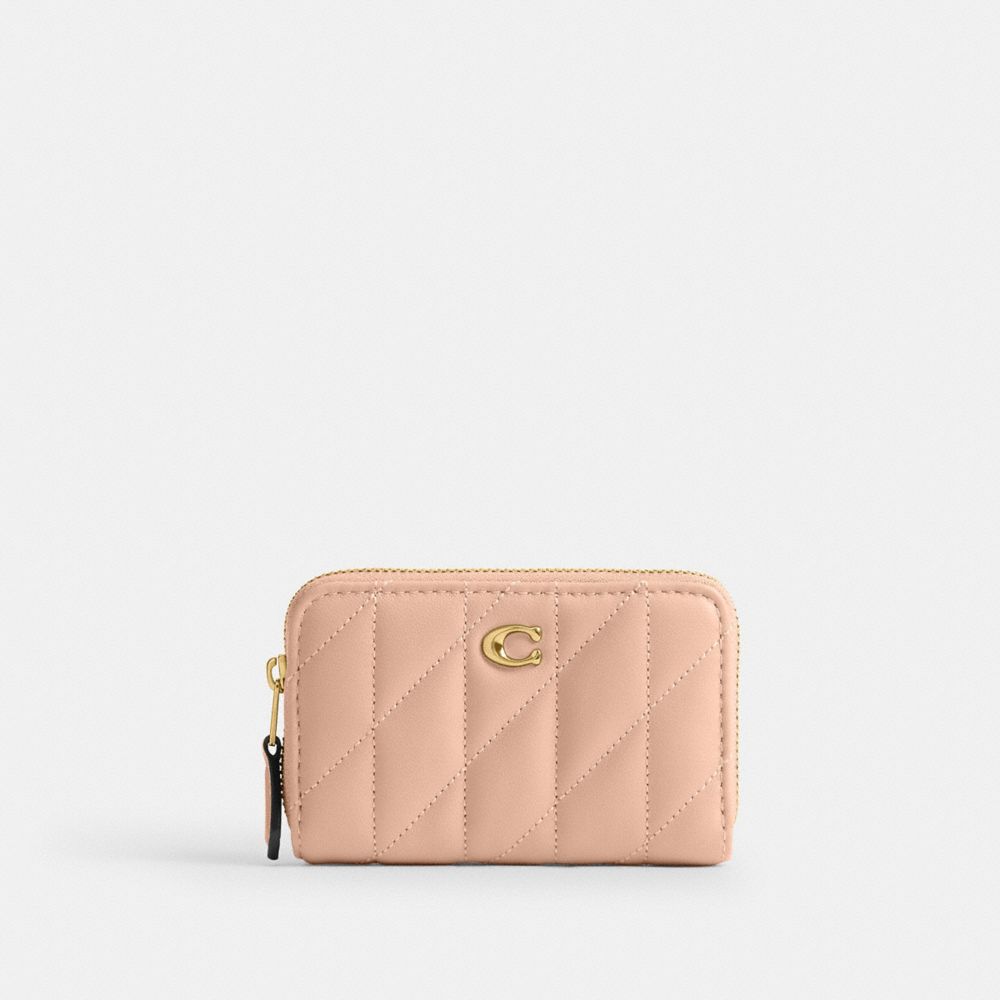 Coach Essential Small Zip Around Card Case With Pillow Quilting Brass Cream