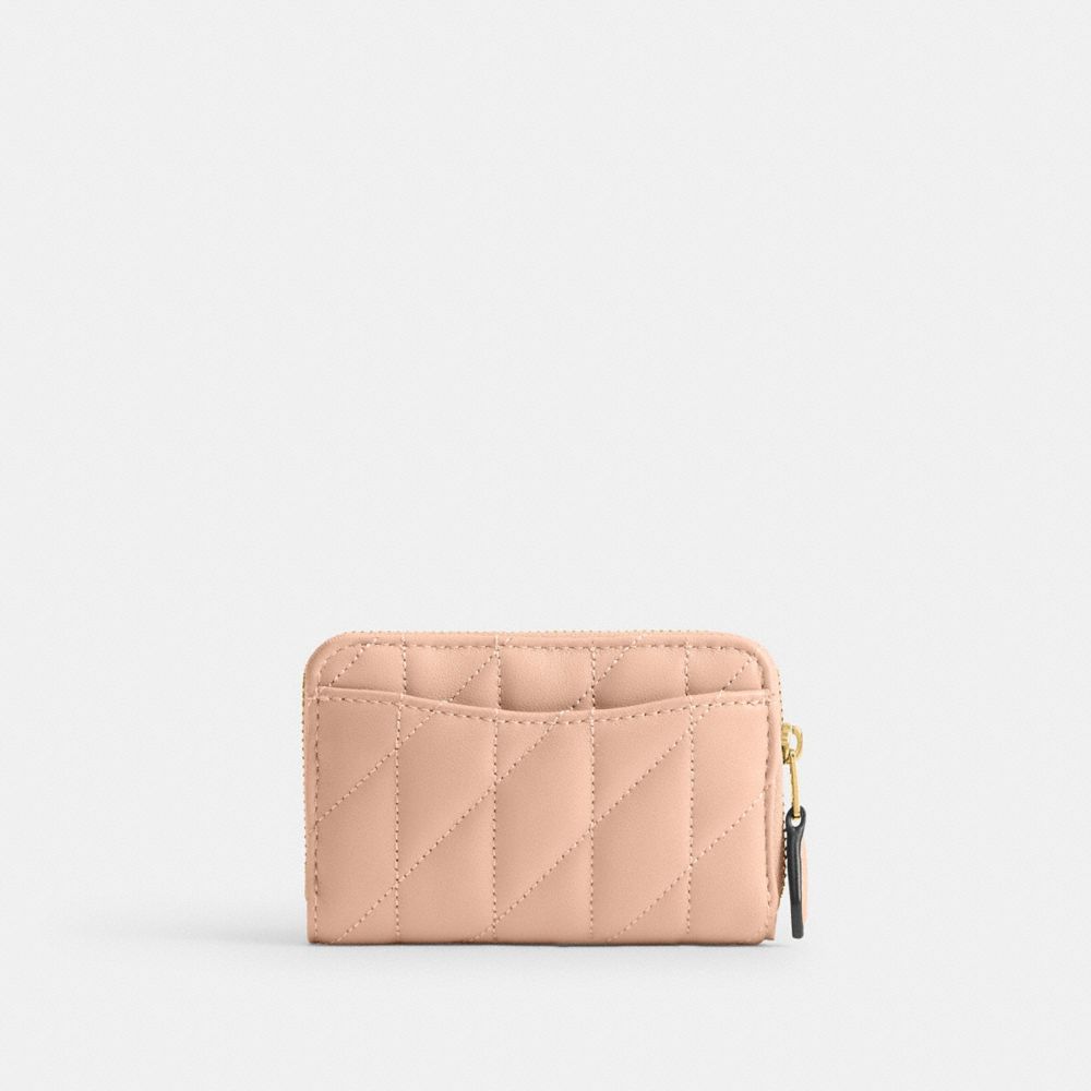 Coach Essential Small Zip Around Card Case With Pillow Quilting Brass Cream