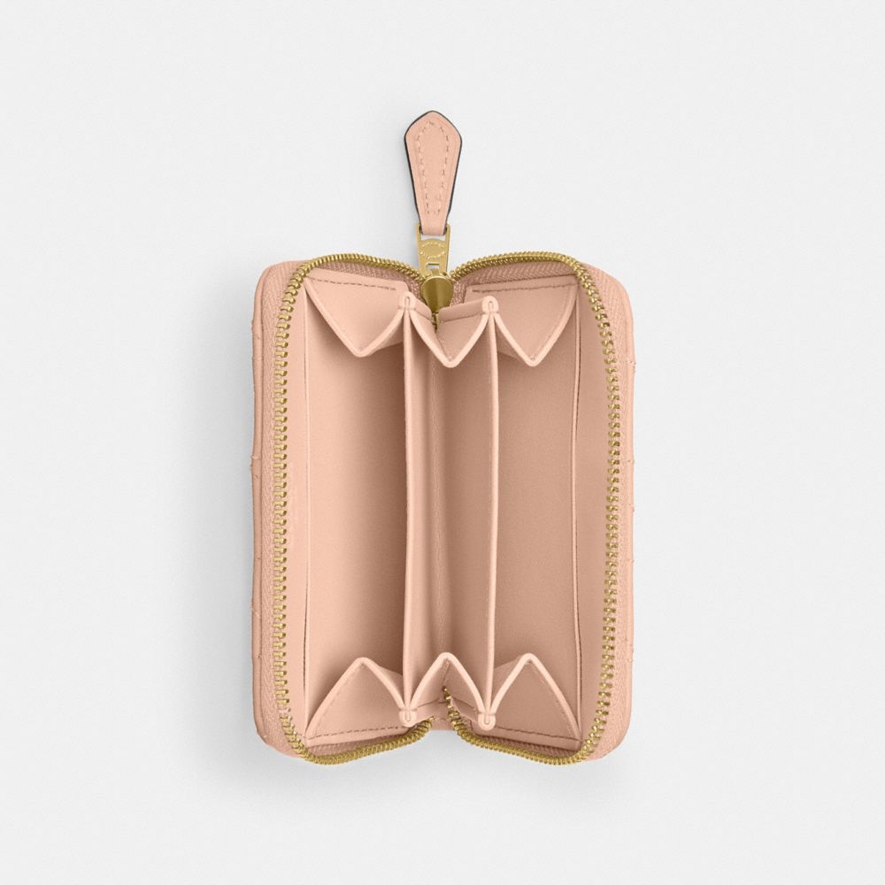 Coach Essential Small Zip Around Card Case With Pillow Quilting Brass Cream