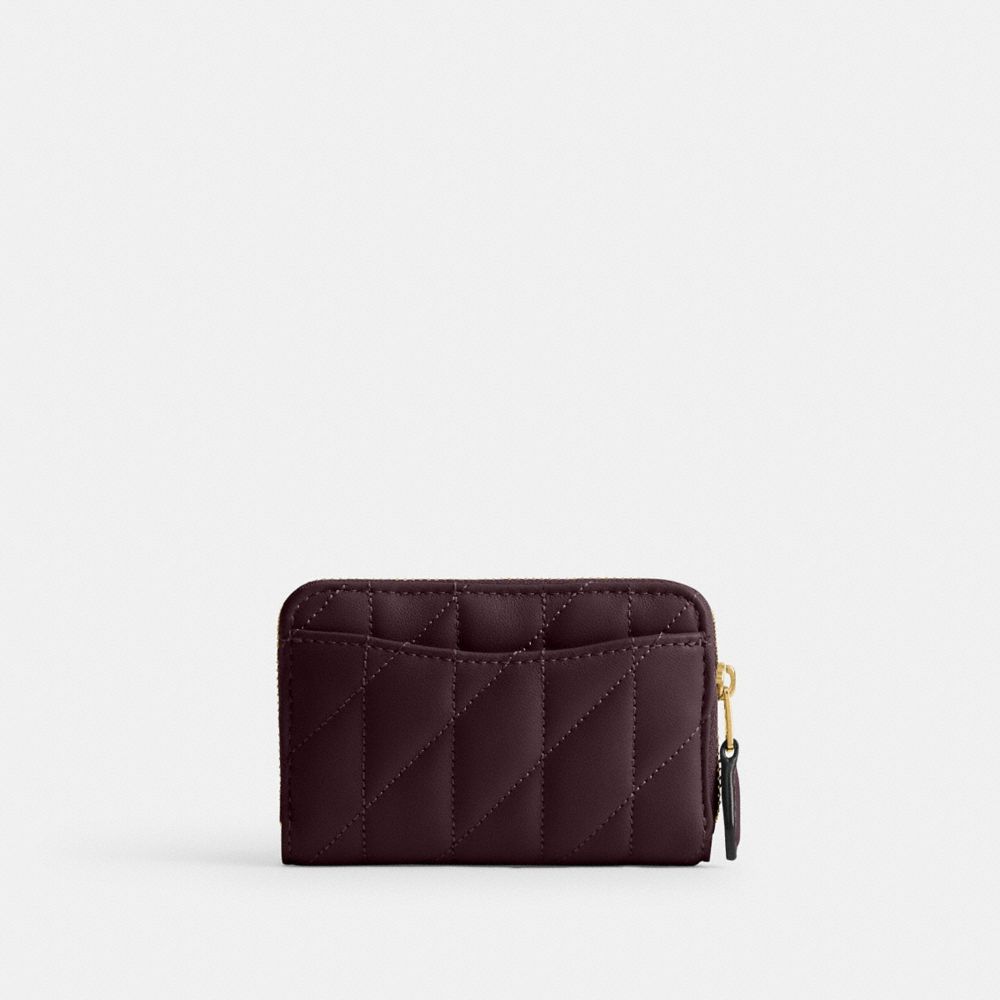 Coach Essential Small Zip Around Card Case With Pillow Quilting Brass Black Currant
