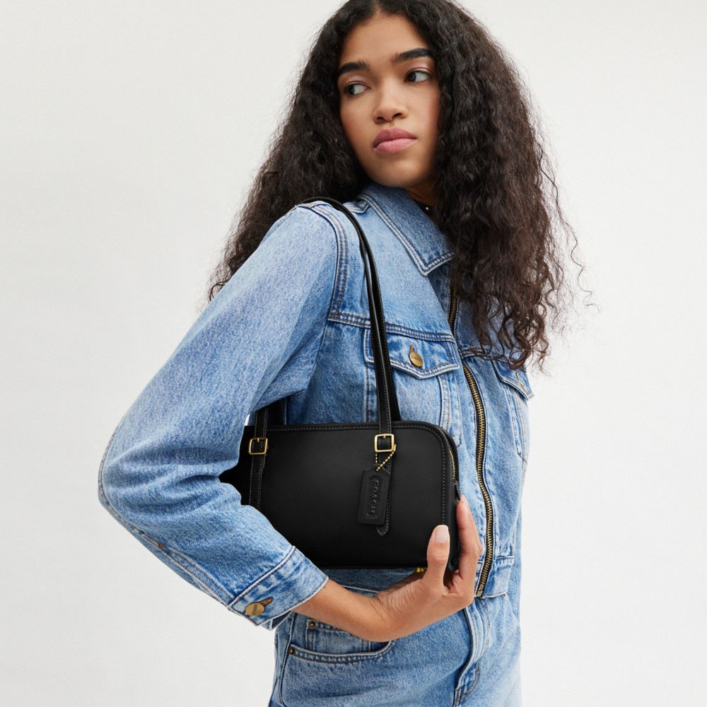 Coach Swing Zip Bag Brass Black