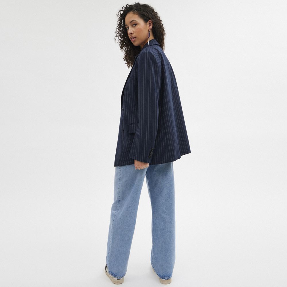 Coach Double Breasted Blazer Navy White