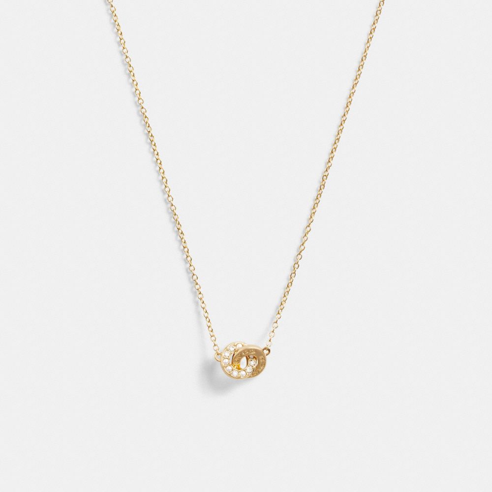 Coach Interlocking Open Circle Pearl Pendant Necklace Gold Pearl